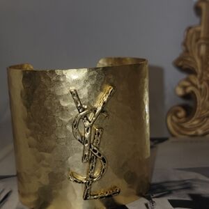 Gold Hammered Yves Saint Laurent Cuff Bracelet